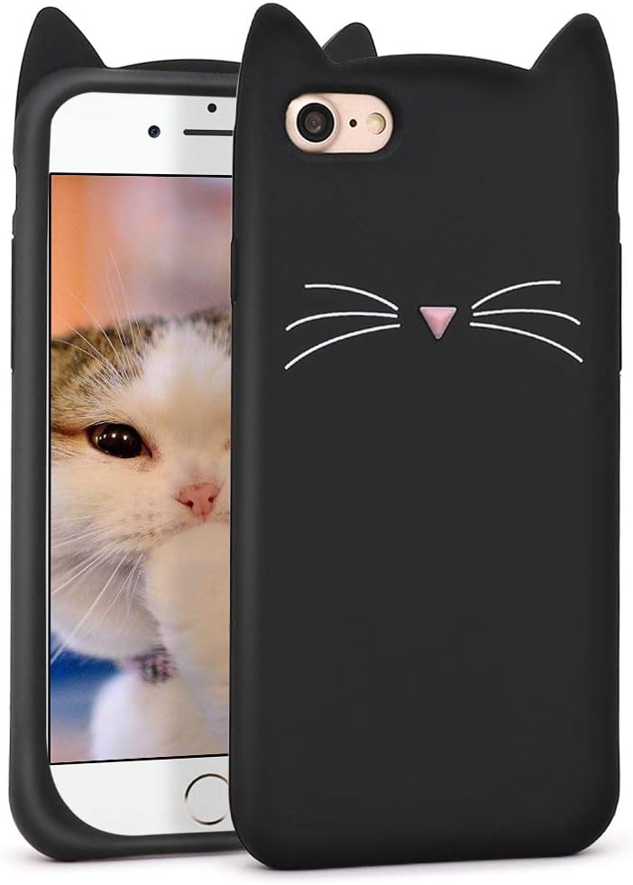 Buy Megantree Cute Iphone Se Case Iphone 7 Case Iphone 8 Case Black Whisker Cat Ears Kitty Funny 3d Cartoon Animal Case Soft Silicone Shockproof Slim Fit Back Cover Cases For